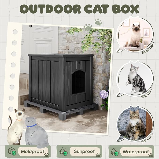 Litter Box Enclosure, Waterproof & Weatherproof Plastic Cat House - Image 7