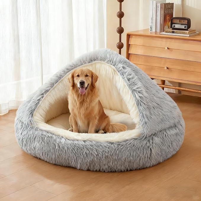 ShinHye Round Plush Fluffy Hooded Cat Bed Cave, Cozy - Image 6