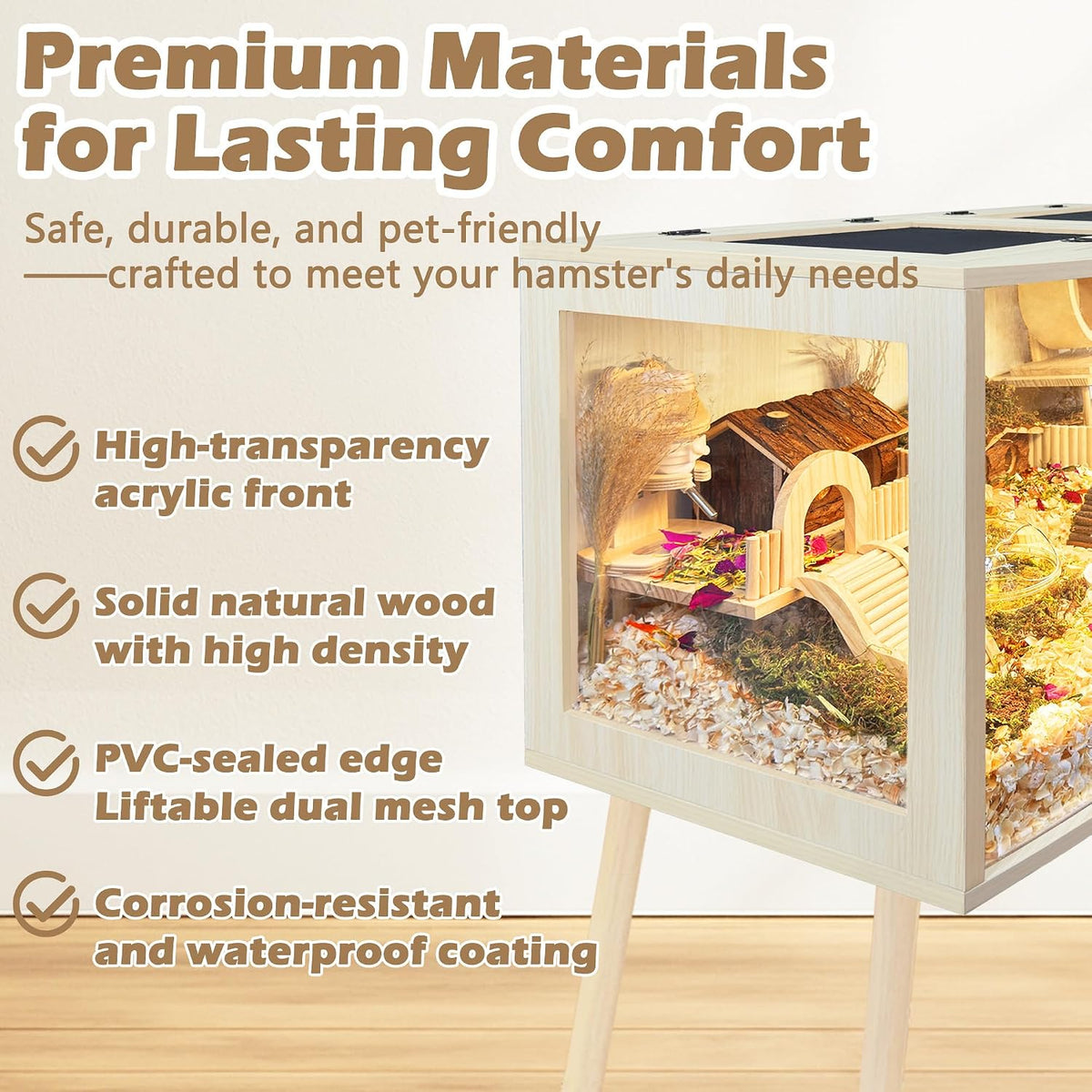 Prolee Wooden Hamster Cage with Stand, Curved Design - GlobalHabitat Supply
