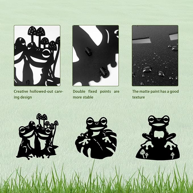 3 Pack Frog Metal Garden Decorative Stakes, Weather Proof Silhouette Statues - Image 5