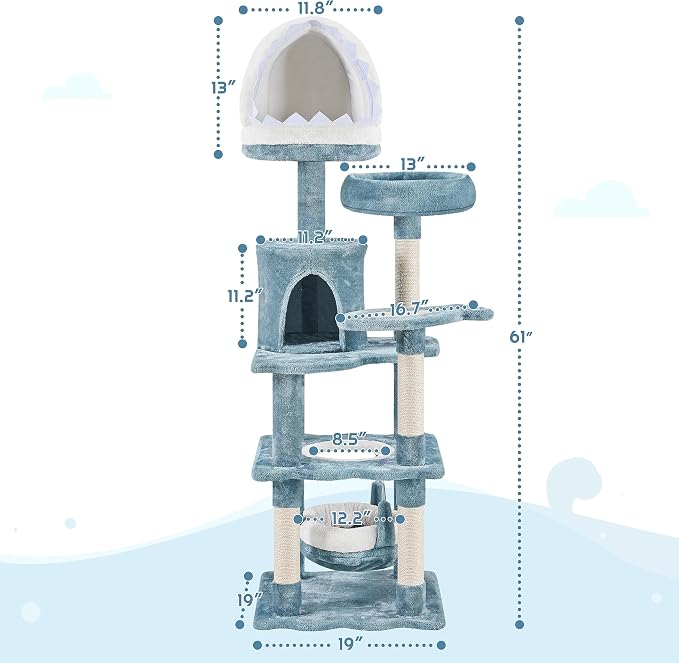Yaheetech 61in Tall Ocean-Themed Cat Tree, Fish-Shaped Platform, Sisal - Image 7