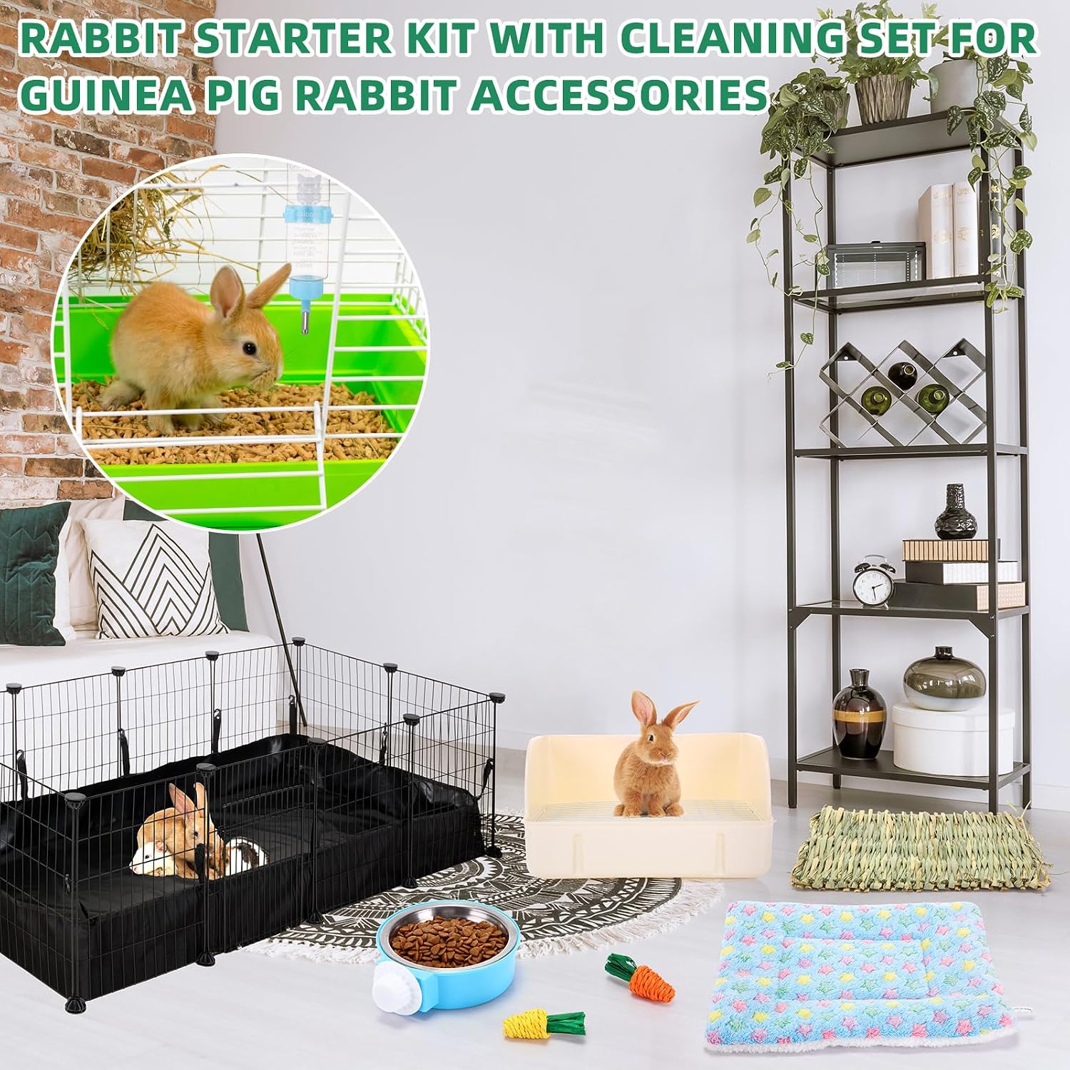 104 Pcs Rabbit Starter Kit with Playpen and Accessories - GlobalHabitat Supply