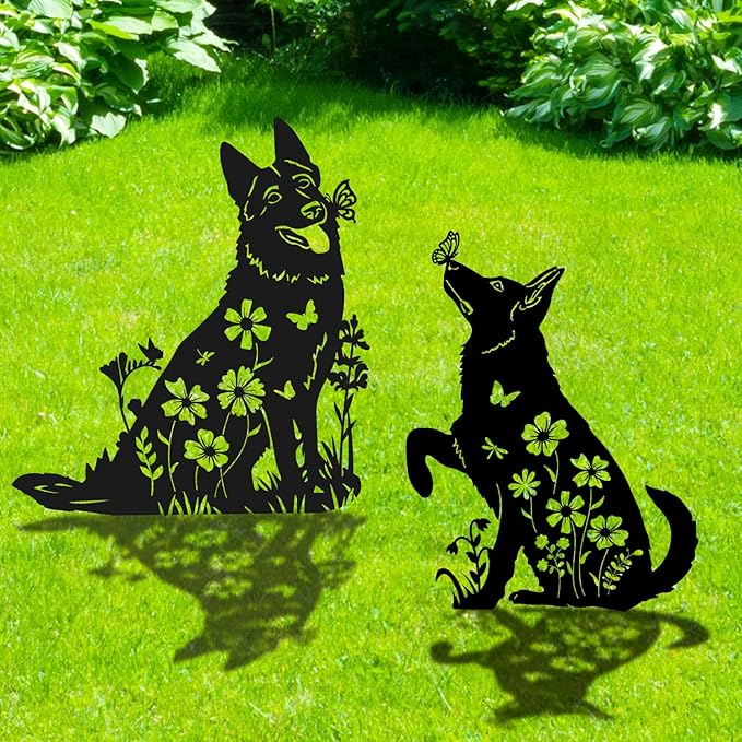 German Shepherd Metal Garden Stakes Yard Decor, Lawn Ornaments by RNGMSI