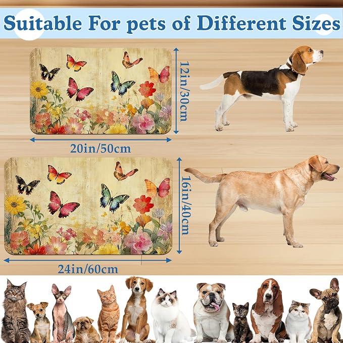 Vintage Butterfly Floral Pet Food Mat - Image 2