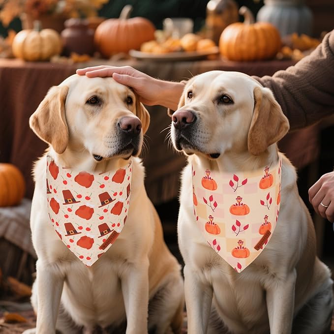 ADOGGYGO Thanksgiving Dog Bandanas 2 Pack, Reversible Turkey Pumpkin Pet Scarf - Image 2