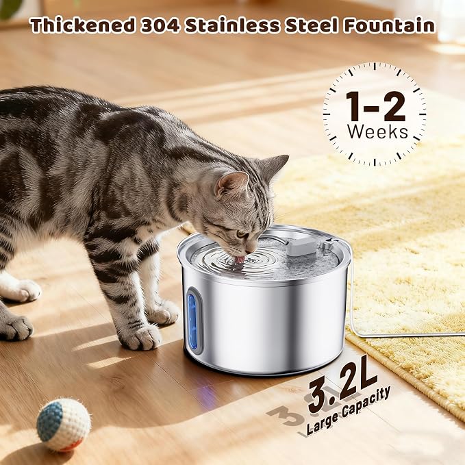 Cat Water Fountain Stainless Steel, 3.2L Cat Fountains - Image 2