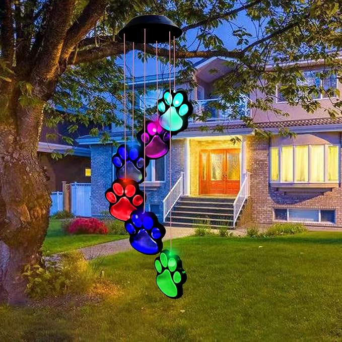 Paw Print Solar Wind Chimes for Outside, Dogs Cat Pet Pawprint Remembrance Wind - Image 3