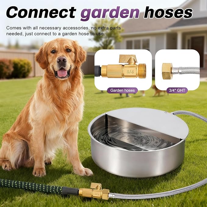 6L Automatic Dog Water Bowl Dispenser Outdoor Stainless Steel Pet Waterer Self - Image 5
