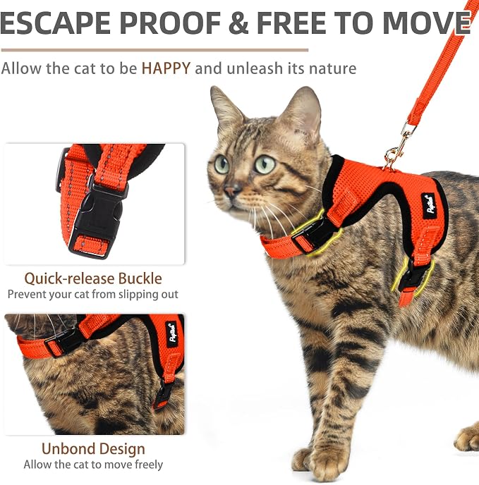 PUPTECK Cat Harness and Leash Set Escape Proof, Reflective Adjustable Soft Mesh - Image 3