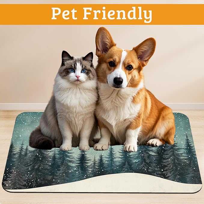 Pet Feeding Mat, Abstract Forest Absorbent Dog Cat Food Mat Moon Dog Mat - Image 2