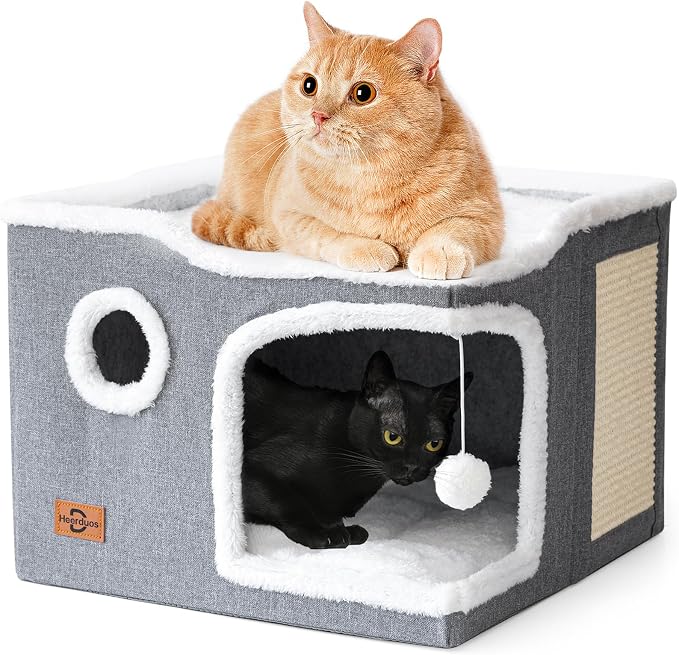 Cat Bed for Indoor Cats, Covered Cat Cave House & Furniture by Heerduos