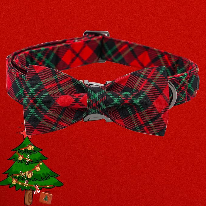 Dog Collar, Christmas Dog Collar Plaid Pet Collar Bow Holiday Bows Girl Boy - Image 3