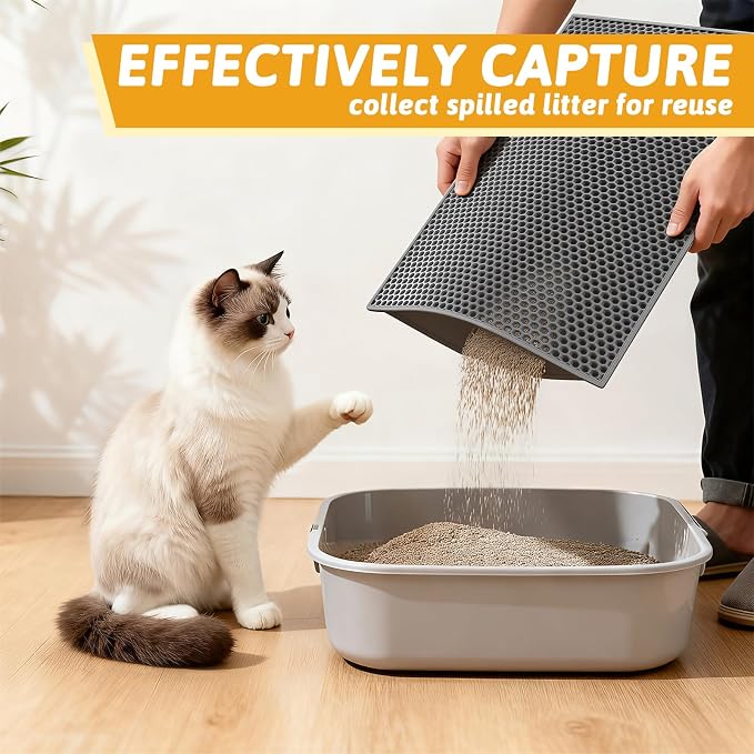 Pieviev 2 Packs Cat Litter Mat Double Layer Waterproof Urine Proof Trapping Mat - Image 3