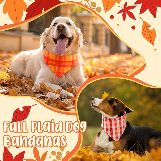 Abbylike 50 Pcs Orange Plaid Dog Bandanas Bulk Check Pattern Bandanas - Image 6