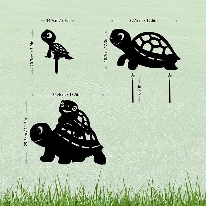 3 Pack Turtle Metal Garden Decorative Stakes, Weather Proof Silhouette Statues - Image 4
