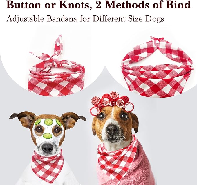 Christmas Plaid Bandana with Button, Fall Dual Layer Soft Cotton Triangle Dog - Image 2