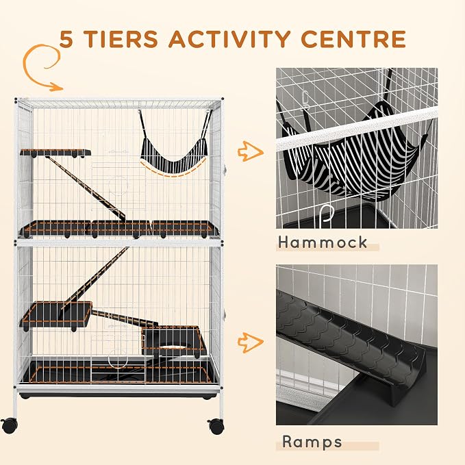 PawHut Metal Small Animal Cage, 5-Tiers Rolling Big Ferret Cage - Image 5