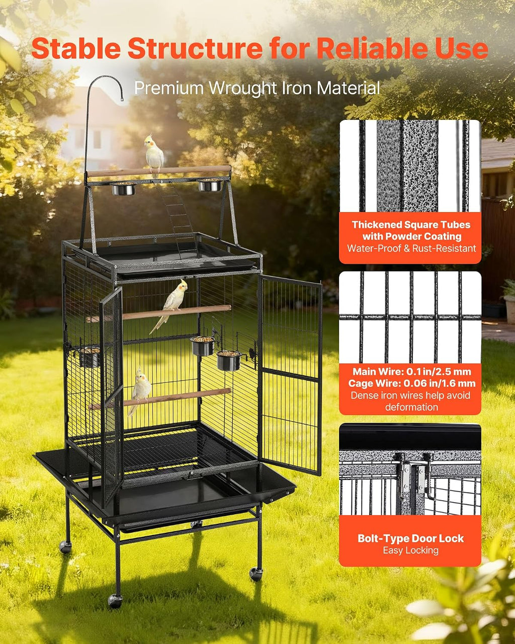 VEVOR Bird Cage, 32.7 x 31.1 x 82.7 Inch, Open Flat Top - GlobalHabitat Supply