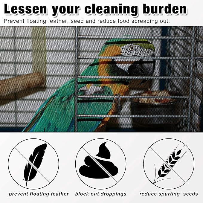 Shappy 2 Pieces Adjustable Bird Cage Seed Catcher Birdcage Cover Nylon Mesh - Image 6