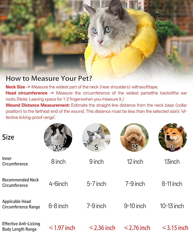 KUDES Cat Small Dog Recovery Collar, Cute Sunflower Neck Cone After Surgery - Image 2