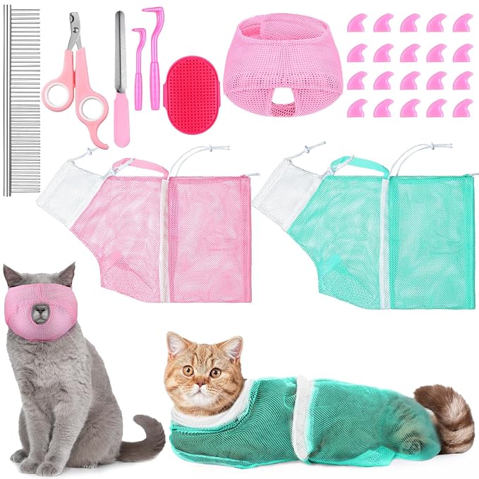 10 Pcs Cat Bathing Bag Set Pet Mesh Shower Bag Anti Bite and Scratch Pet by Kritkin