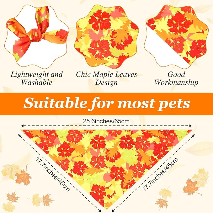 Abbylike 50 Pcs Fall Thanksgiving Dog Maple Leaves Bandanas Bulk Bandanas - Image 3