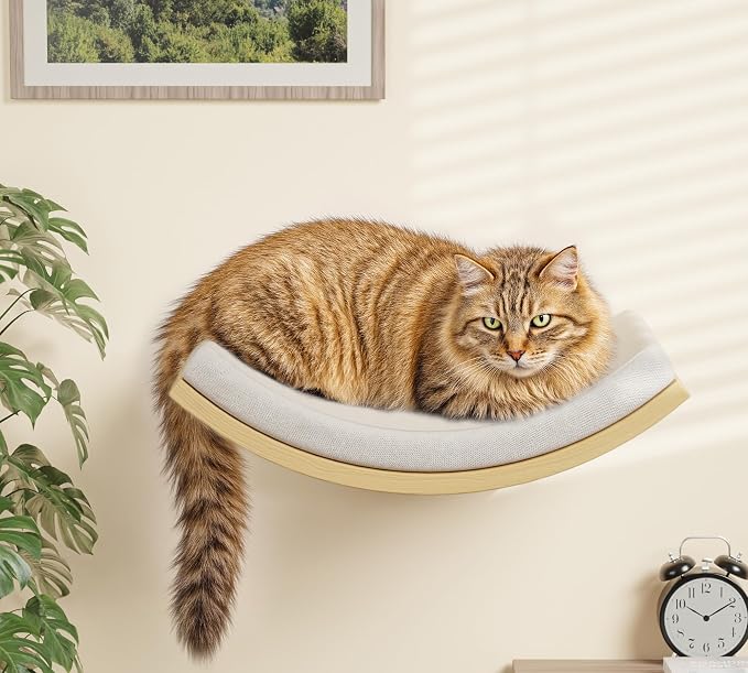 Cat Window Perches, Curved Cat Wall Beige Bed and 2 Floating Wall Steps - Image 7