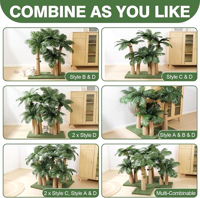 40'' Tall Cat Scratching Post Cat Tree, 3 Curved Design Palm Tree Cat - Image 6
