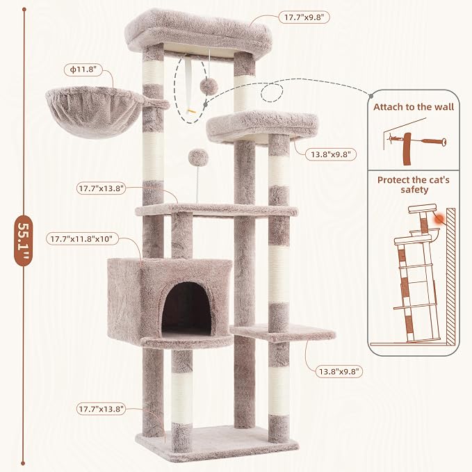 Cat Tree for Indoor Cats, 55.1 inch Cat Tower - Image 7