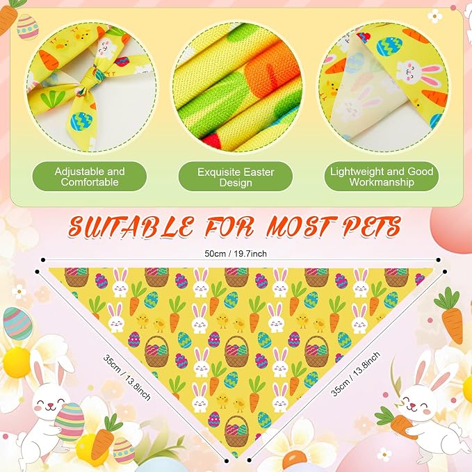 Abbylike 50 Pcs Easter Dog Bandanas Bulk Bunny Egg Carrot Bandanas - Image 3