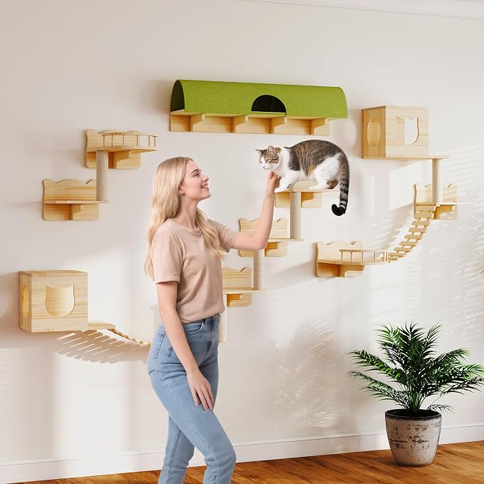 18-in-1 Cat Wall Shelves, Cat Wall Furniture Pine Wooden Wall Mounted Cat Shelf - Image 7