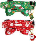 Christmas Cat Collar with Cute Bow Tie Bell 2Pack Red Green Santa Claus by PREHAI