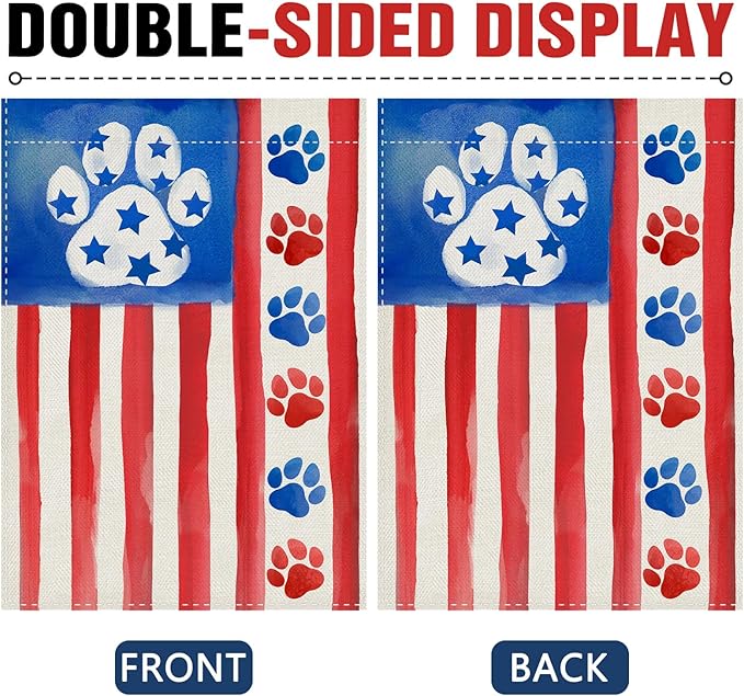 Dyrenson 4th of July Dog Cat Paw Prints Decorative Garden Flag, Patriotic - Image 3