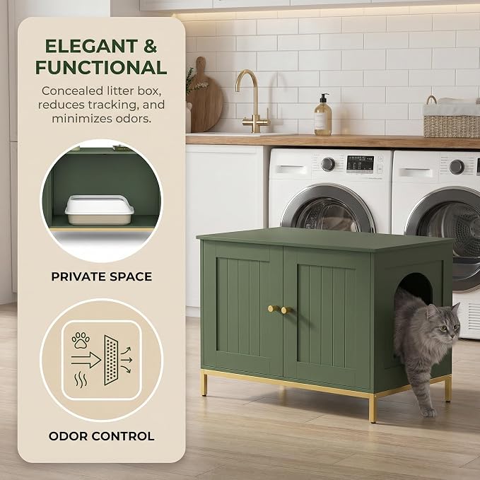 Homhedy Cat Litter Box Enclosure, Cat Washroom Furniture - Image 3