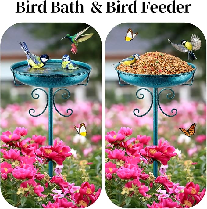 Daoeny 35In Metal Bird Bath for Outside, Vintage Freestanding Birdbaths & - Image 4