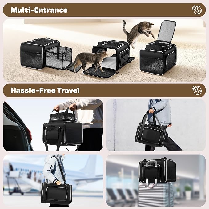 Top and 2 Sides Expandable Cat Carrier 18x11x11, TSA Airline Approved Dog - Image 6