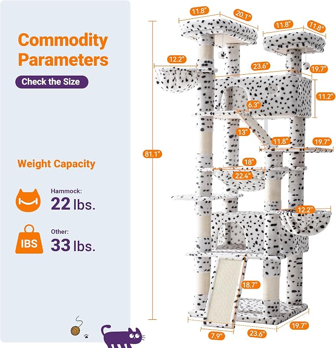 Allewie 81 Inches Tall Cat Tree/Multi-Level Large Climbing Tree House and Towers - Image 3