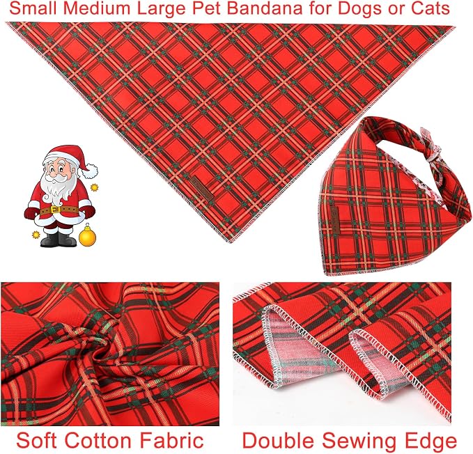 Christmas Dog Bandana, Christmas Red Plaid Man Triangle Bid Scarf - Image 5