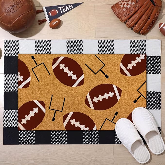 Tinideya 2 Pcs Football Theme Door Mat American Ball Design Welcome Non Slip - Image 2
