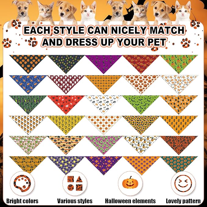 Sanwuta 120 Pcs Halloween Dog Bandanas Bulk Skeletons Pumpkin Bat Skull Ghost - Image 3