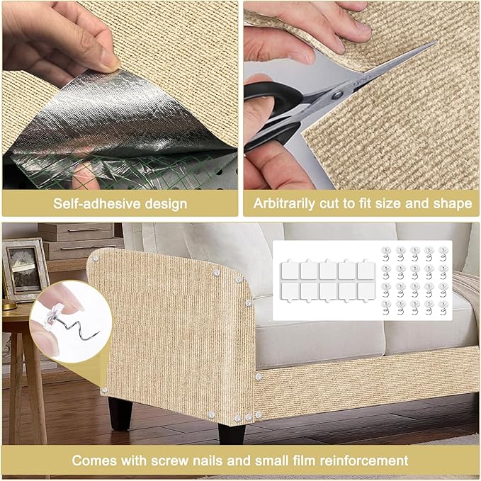 Cat Scratch Mat, 118.5"x15.9" Trimmable Self-Adhesive Cats Scratch Carpet - Image 3