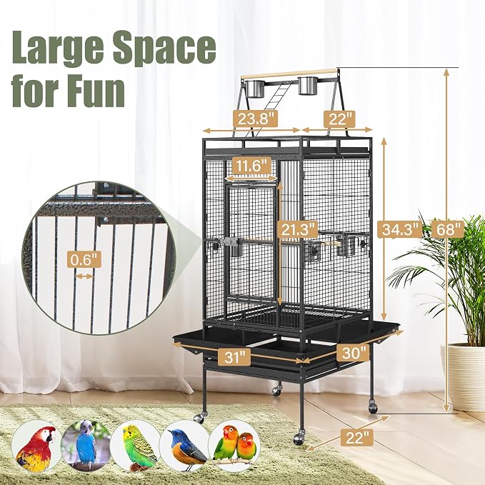 ZENY 68-Inch Birdcage, Playtop Parrot Cage, Wrought Iron Bird Cage - Image 4