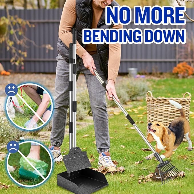 Dog Pooper Scooper for Large Dogs, 3 Pack Adjustable Long Handle Metal Tray - Image 2