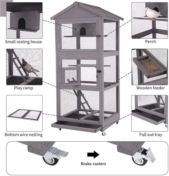 Aivituvin Outdoor Bird Cage Large Wooden Bird Aviary - Image 6