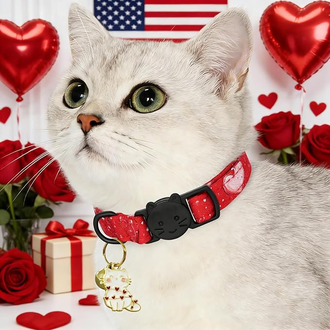 Valentine Cat Collar-2 Pack Collars Red and Black Heart Print Breakaway - Image 5