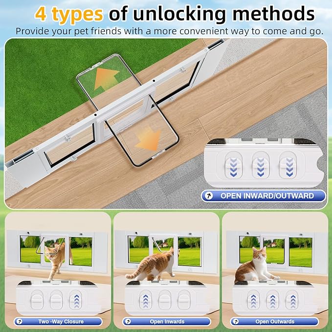 Full Size Cat Door Window Insert 27"-32" Various Sliding Windows, 4 Flexible - Image 7