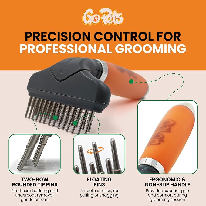 GoPets Double Row Dematting Rake Undercoat Deshedding Tool - Image 3