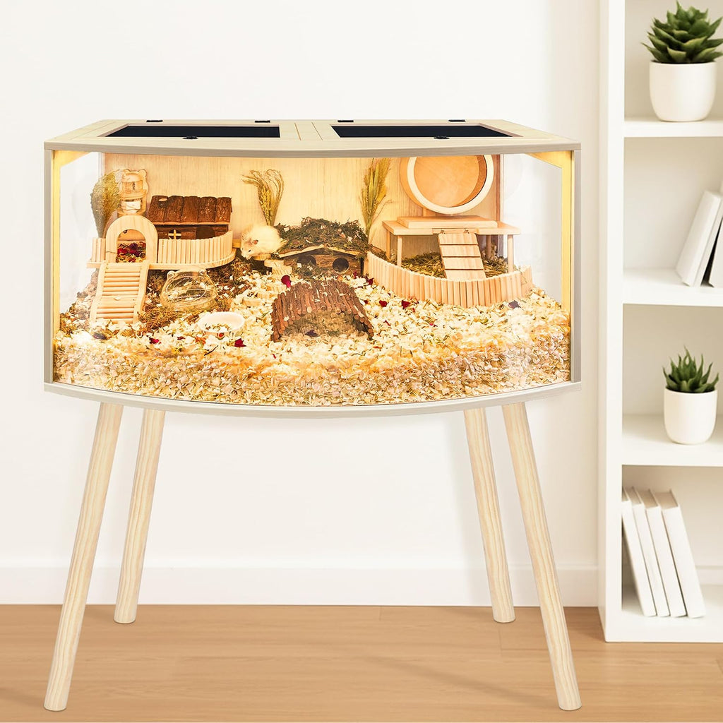 Prolee Wooden Hamster Cage with Stand, Curved Design - GlobalHabitat Supply