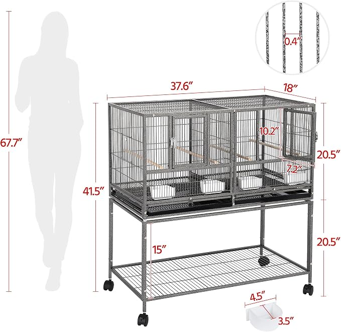 Yaheetech 41.5" Stackable Divided Breeder Breeding Parakeet Bird Cage - Image 4