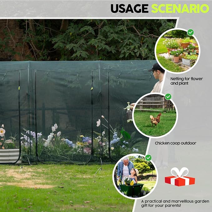 Poray Large 12.3X4FT Tunnel Plant Netting Cover, 6FT Tall Crop Cage Tomato - Image 7